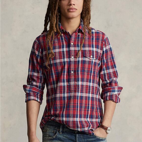 NWT Polo Ralph Lauren Classic Fit Madras Popover Shirt Sz Medium - Picture 1 of 6